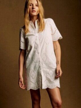 Sezane Elvina Embroidered Dress in Ecru White